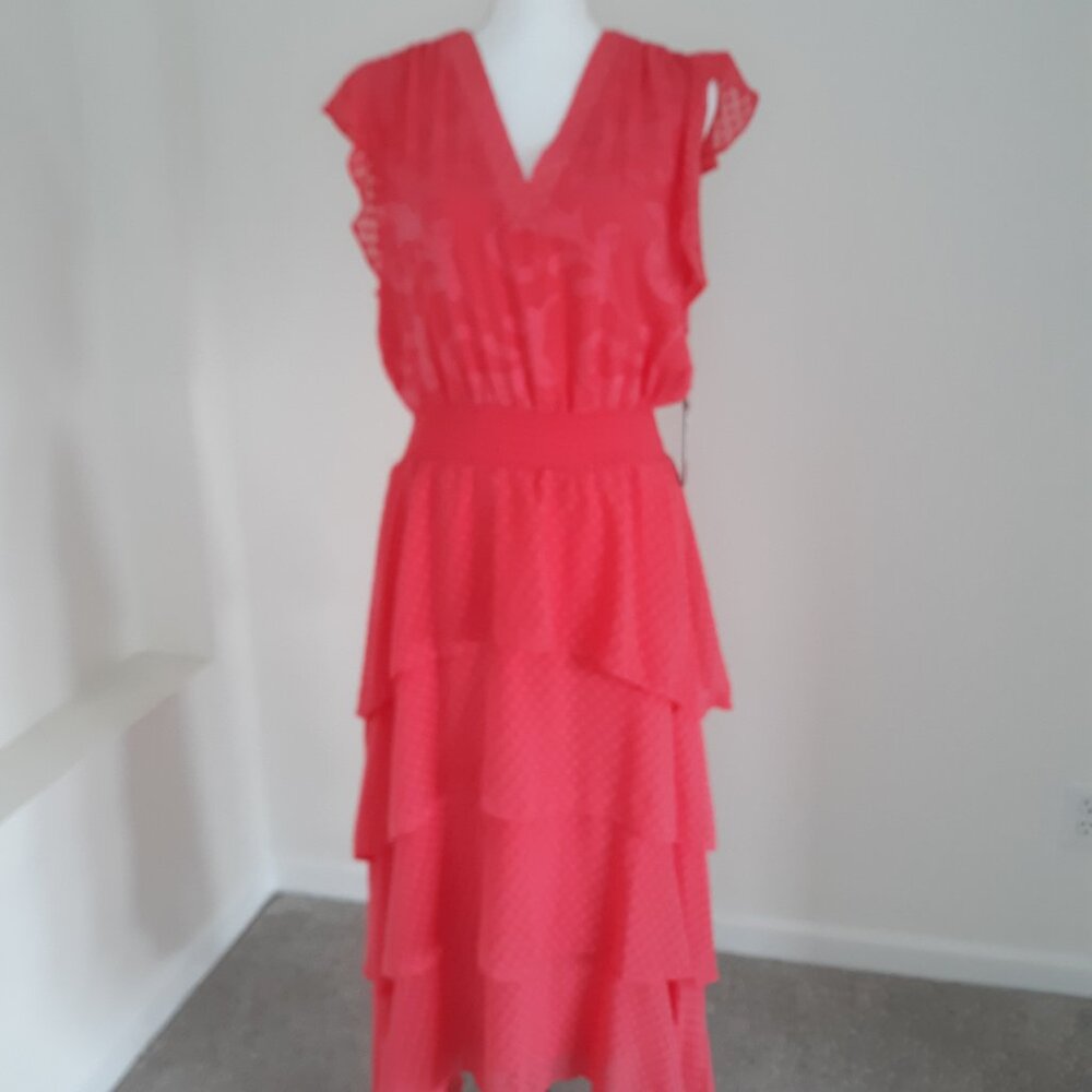 Vince Camuto Women's V-Neck Flutter-Sleeve Tiered Dress